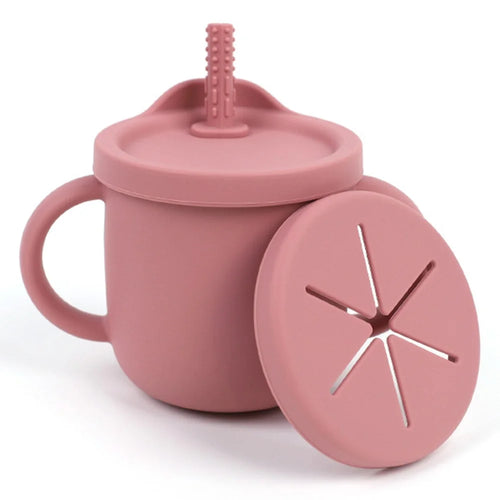 ZP2004BC 2-in-1 250ml Toddler Silicone Sippy Cup Anti-fall Kids Water Snack Cup (FDA Certified, BPA-Free) - Dark Red - 1