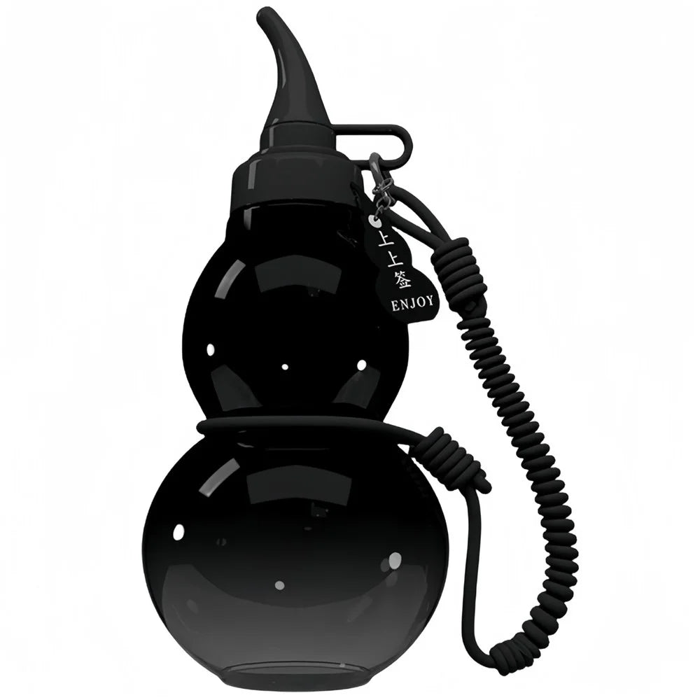 800ml Large Capacity Gourd Shape Tritan Sports Water Bottle with Pendant and Lanyard (BPA Free, No FDA) - Black - 1