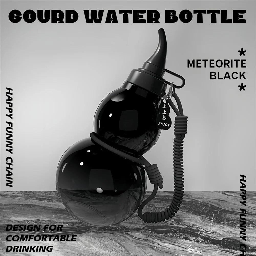 800ml Large Capacity Gourd Shape Tritan Sports Water Bottle with Pendant and Lanyard (BPA Free, No FDA) - Black - 3