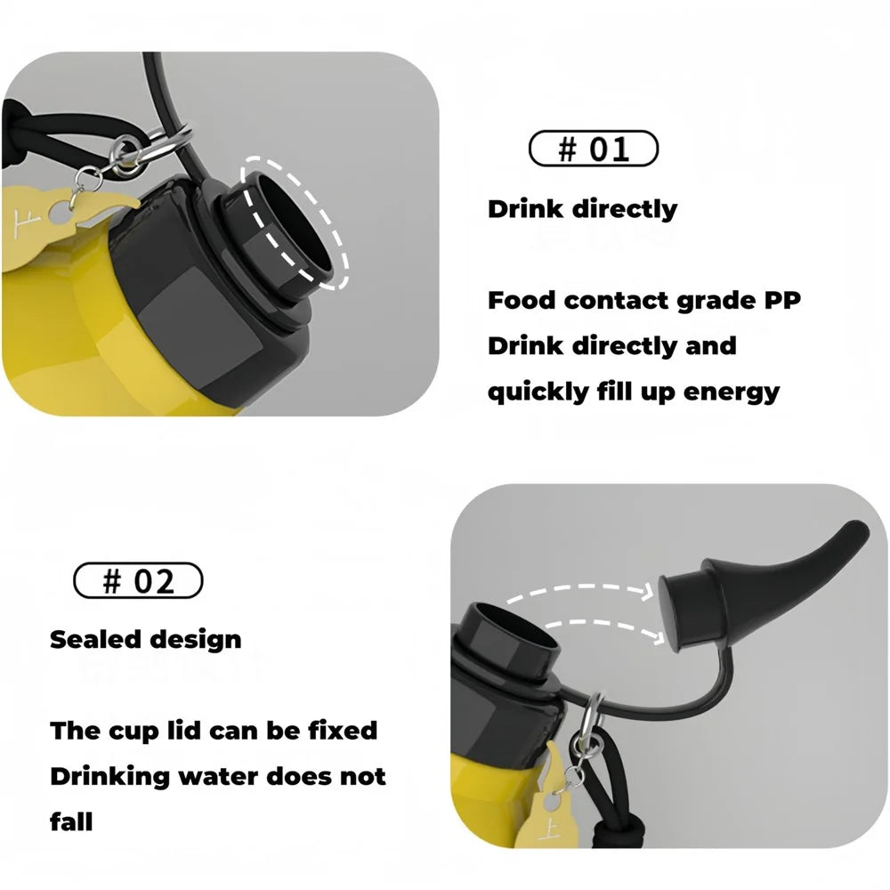 800ml Large Capacity Gourd Shape Tritan Sports Water Bottle with Pendant and Lanyard (BPA Free, No FDA) - Black - 5