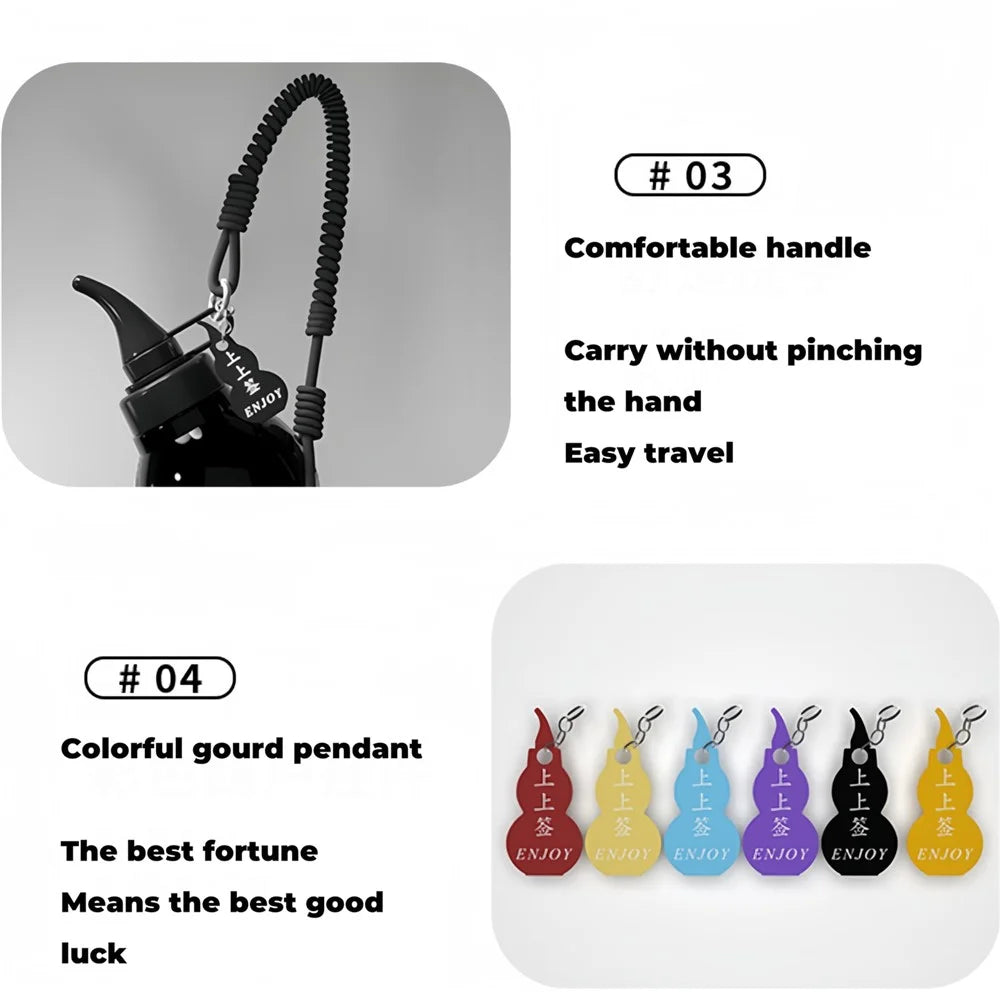 800ml Large Capacity Gourd Shape Tritan Sports Water Bottle with Pendant and Lanyard (BPA Free, No FDA) - Black - 6