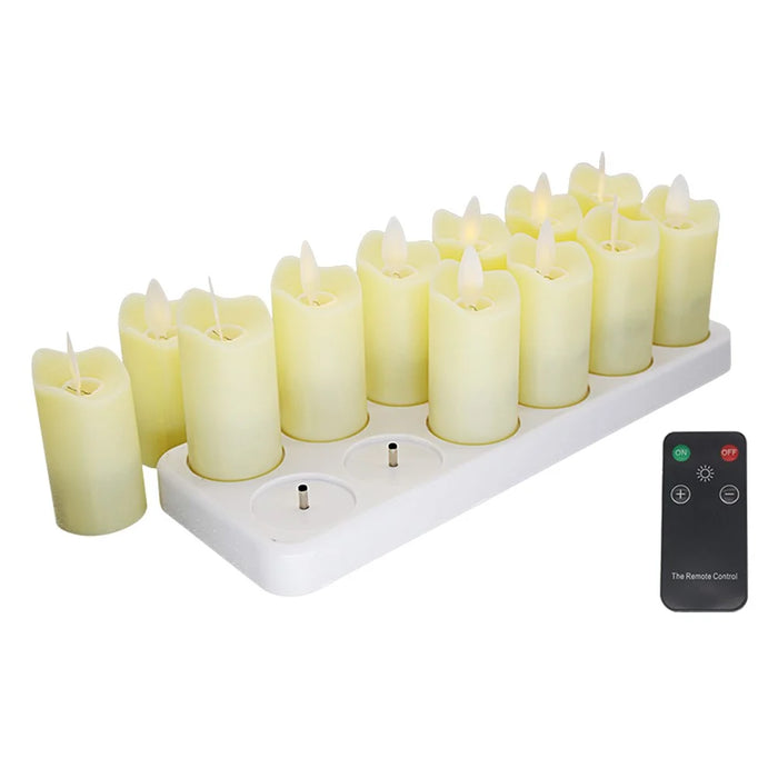 12PCS/Pack Rechargeable Flameless Candles Realistic Dancing LED Flames with Remote Control - EU Plug - 2
