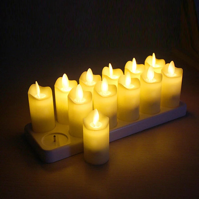 12PCS/Pack Rechargeable Flameless Candles Realistic Dancing LED Flames with Remote Control - EU Plug - 4