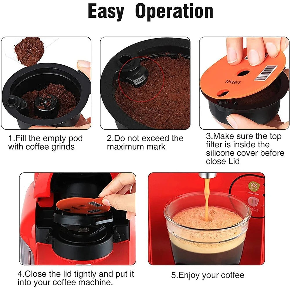 ICAFILAS 180ML Coffee Pod for Keurig K Cup Tassimo Eco-Friendly Reusable Filter Refillable Espresso Coffee Maker Capsules (No FDA Certified, BPA Free) - Orange - 5