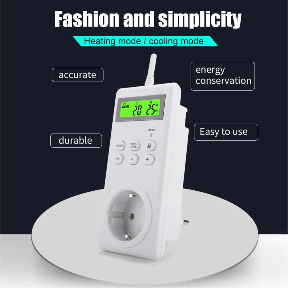 TS-3000 Thermoregulator Wireless Temperature Controller Thermostat Switch Timer Socket with Backlit - EU Plug - 2
