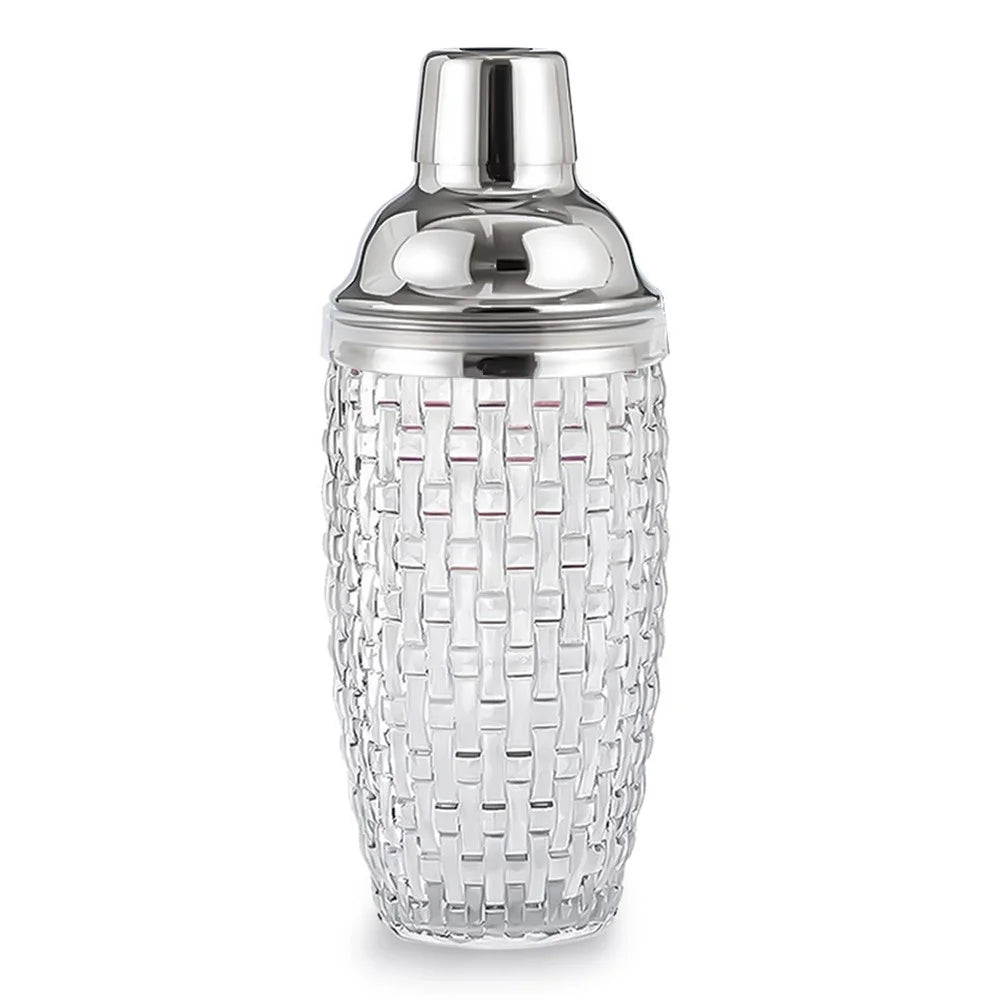 385ml Cocktail Shaker Woven Texture Glass+Stainless Steel Lid Cocktail Shaker Cup (BPA Free, No FDA Certification) - Silver - 1