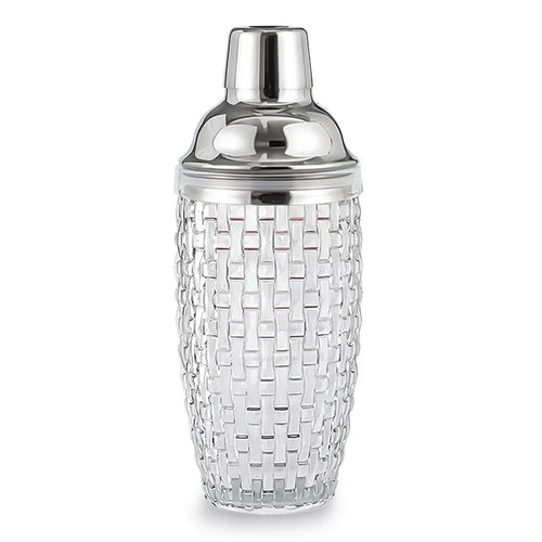 385ml Cocktail Shaker Woven Texture Glass+Stainless Steel Lid Cocktail Shaker Cup (BPA Free, No FDA Certification) - Silver - 1