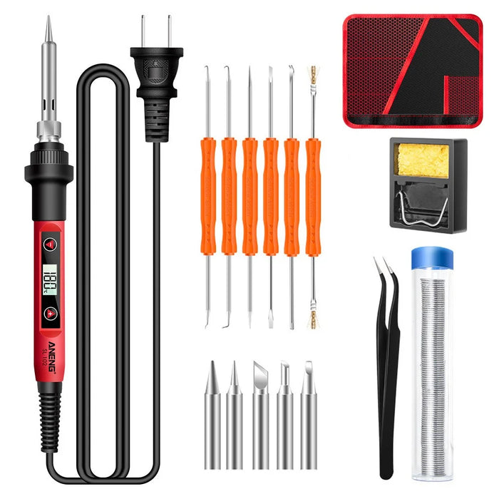 ANENG SL102 17Pcs Adjustable 60W Electric Soldering Iron Kit with Replaceable Welding Head Electronic Repair Set - US Plug - 1