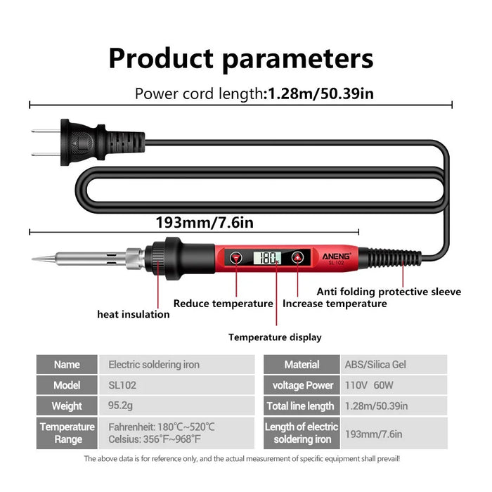 ANENG SL102 17Pcs Adjustable 60W Electric Soldering Iron Kit with Replaceable Welding Head Electronic Repair Set - US Plug - 6