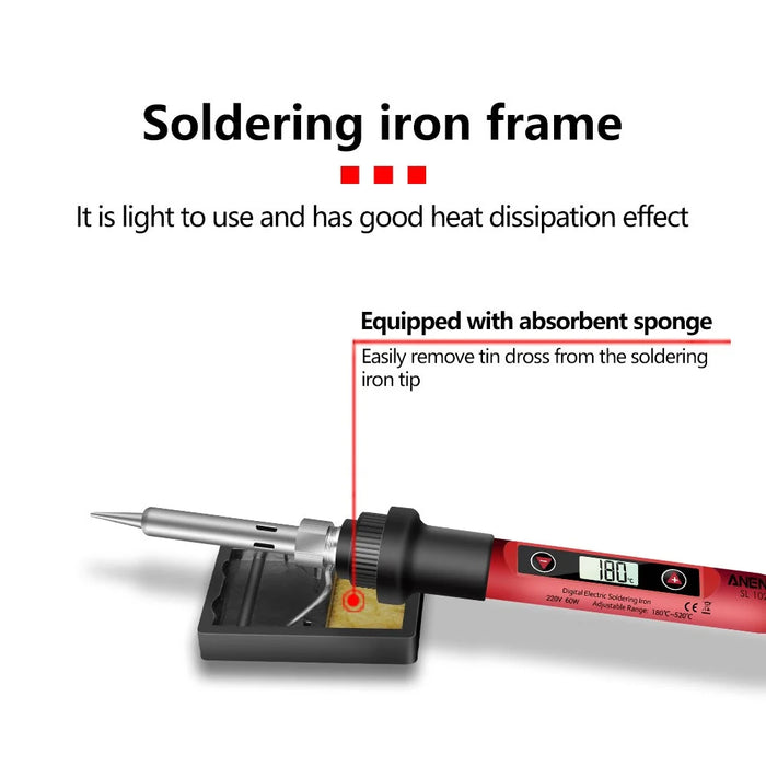 ANENG SL102 17Pcs Adjustable 60W Electric Soldering Iron Kit with Replaceable Welding Head Electronic Repair Set - US Plug - 7