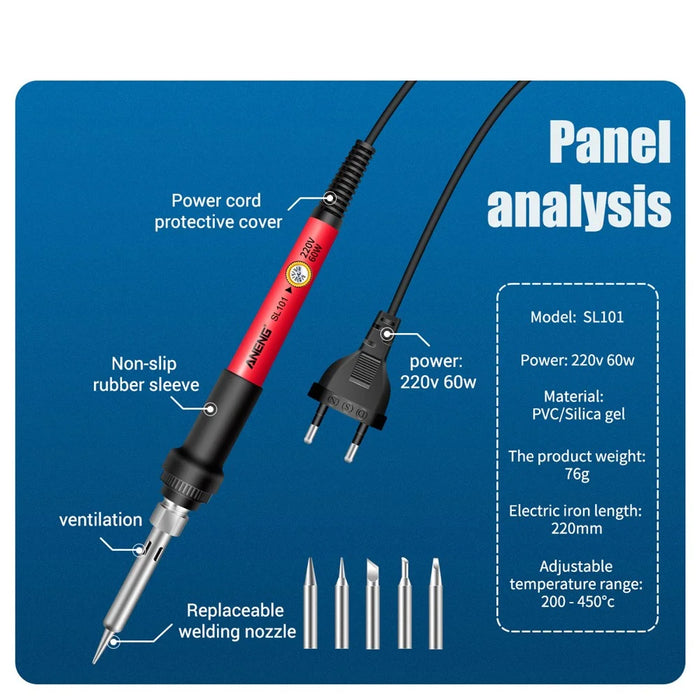 ANENG SL101 12Pcs 60W Electric Soldering Iron Kit with Replaceable Welding Head Electronic Repair Set - EU Plug - 4