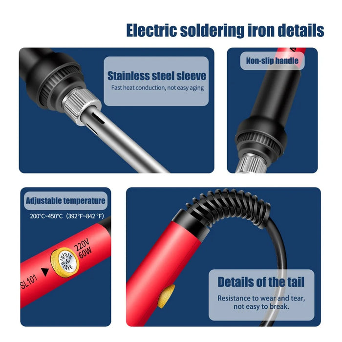ANENG SL101 12Pcs 60W Electric Soldering Iron Kit with Replaceable Welding Head Electronic Repair Set - EU Plug - 7