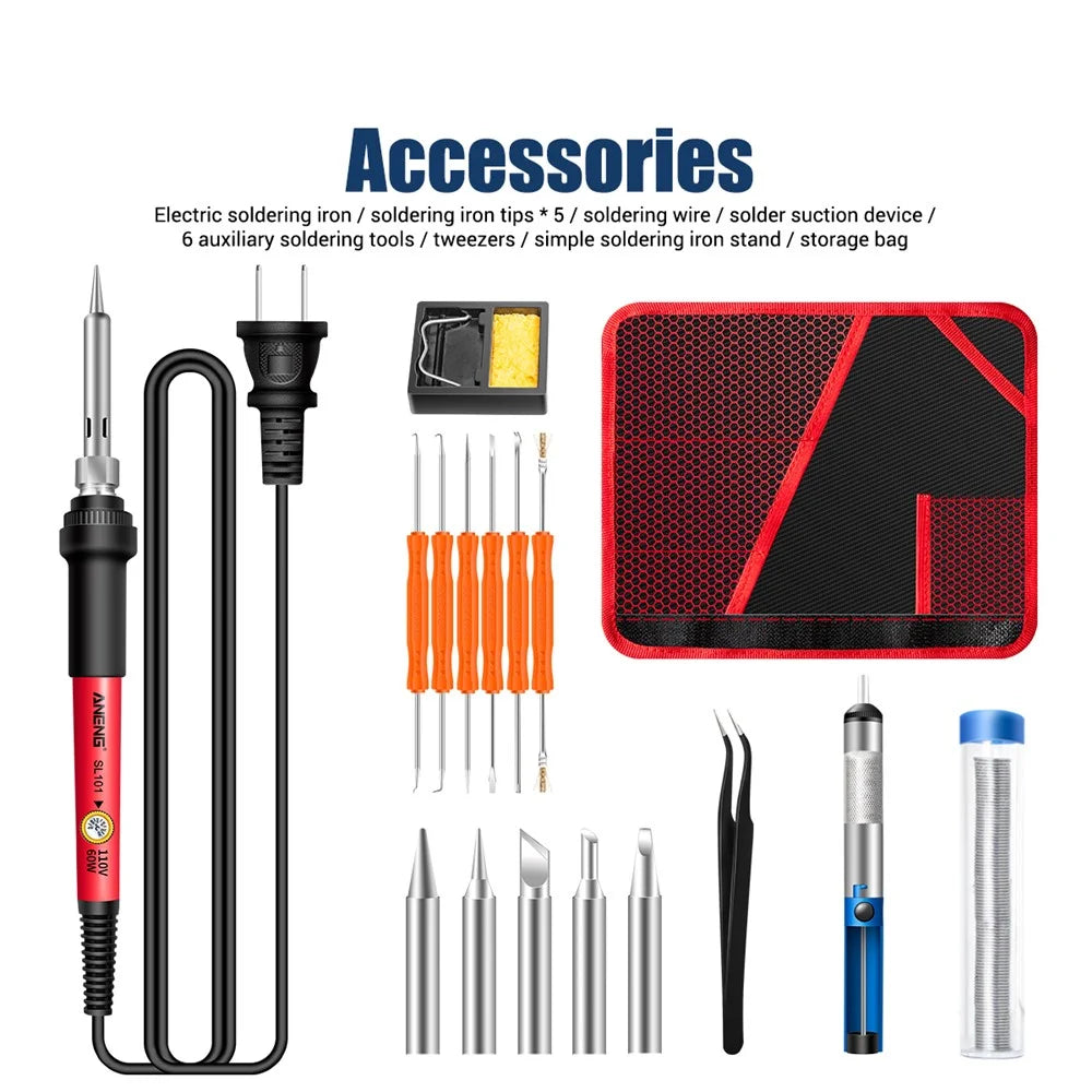 ANENG SL101 17PCS Multi-Functional 60W Electric Soldering Iron Kit with Replaceable Welding Head Electronic Repair Set - US Plug - 2