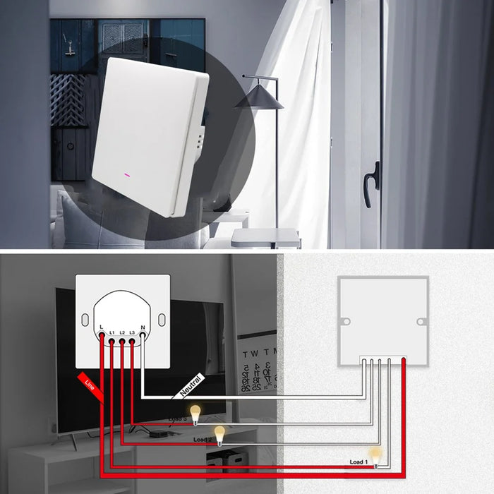 1-Gang Smart WiFi Switch Zero Fire Version Neutral Wire Fire Wire Required Voice Control Wall Switch Controller, EU Plug - 2