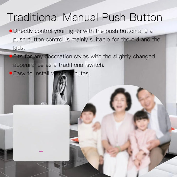 1-Gang Smart WiFi Switch Zero Fire Version Neutral Wire Fire Wire Required Voice Control Wall Switch Controller, EU Plug - 5