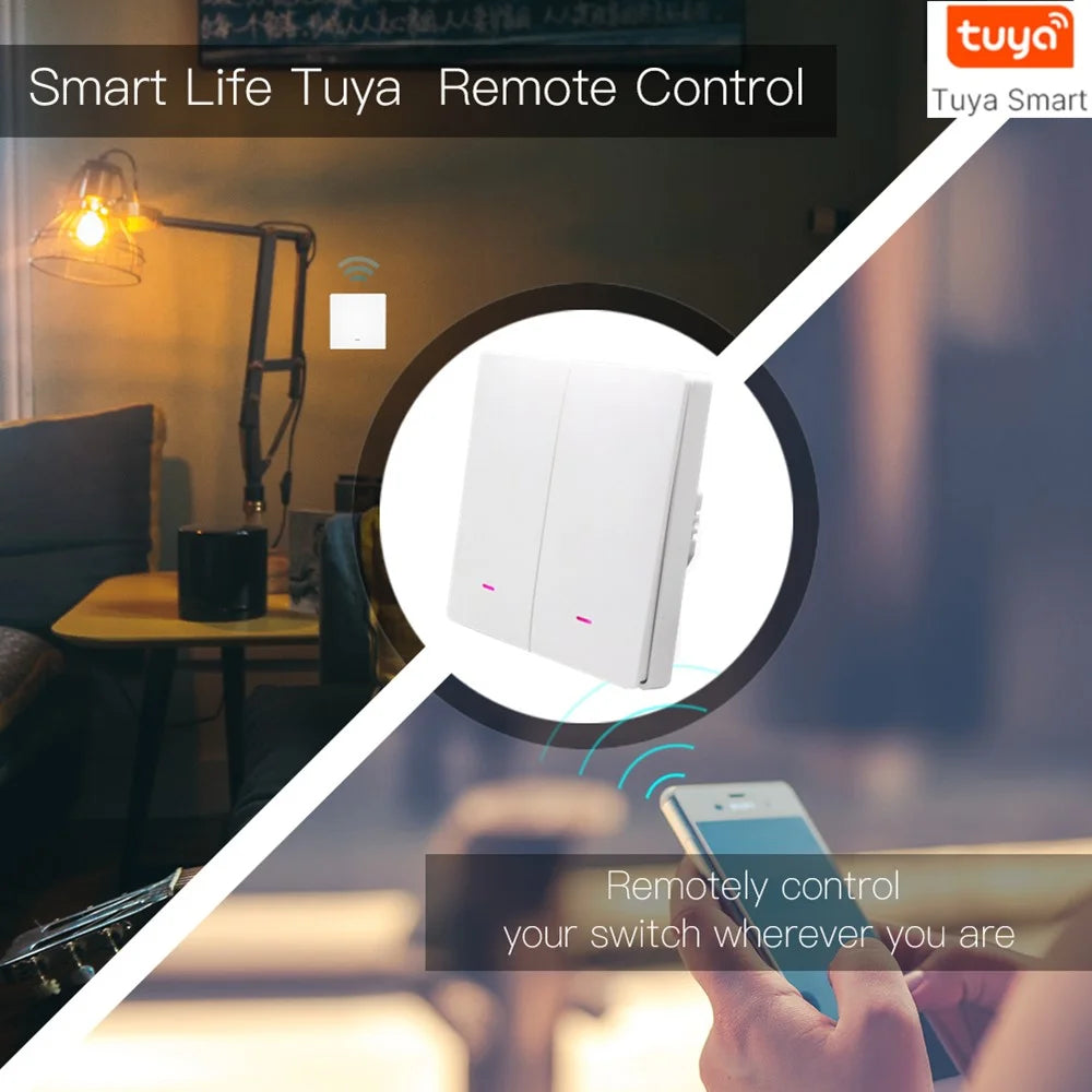 2-Gang Smart WiFi Switch Light Zero Fire Version Neutral Wire Fire Wire Required Voice Control Wall Switch Controller, EU Plug - 3