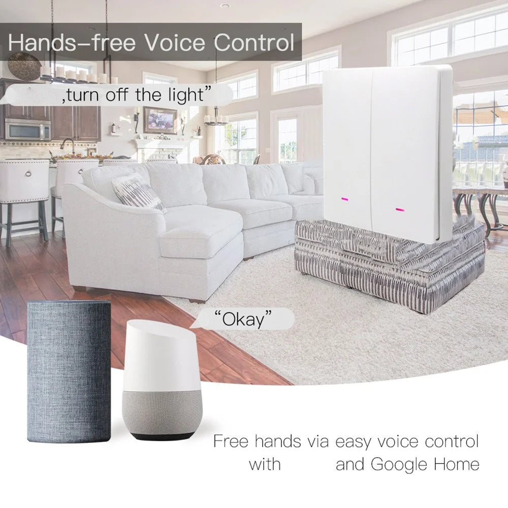 2-Gang Smart WiFi Switch Light Zero Fire Version Neutral Wire Fire Wire Required Voice Control Wall Switch Controller, EU Plug - 4