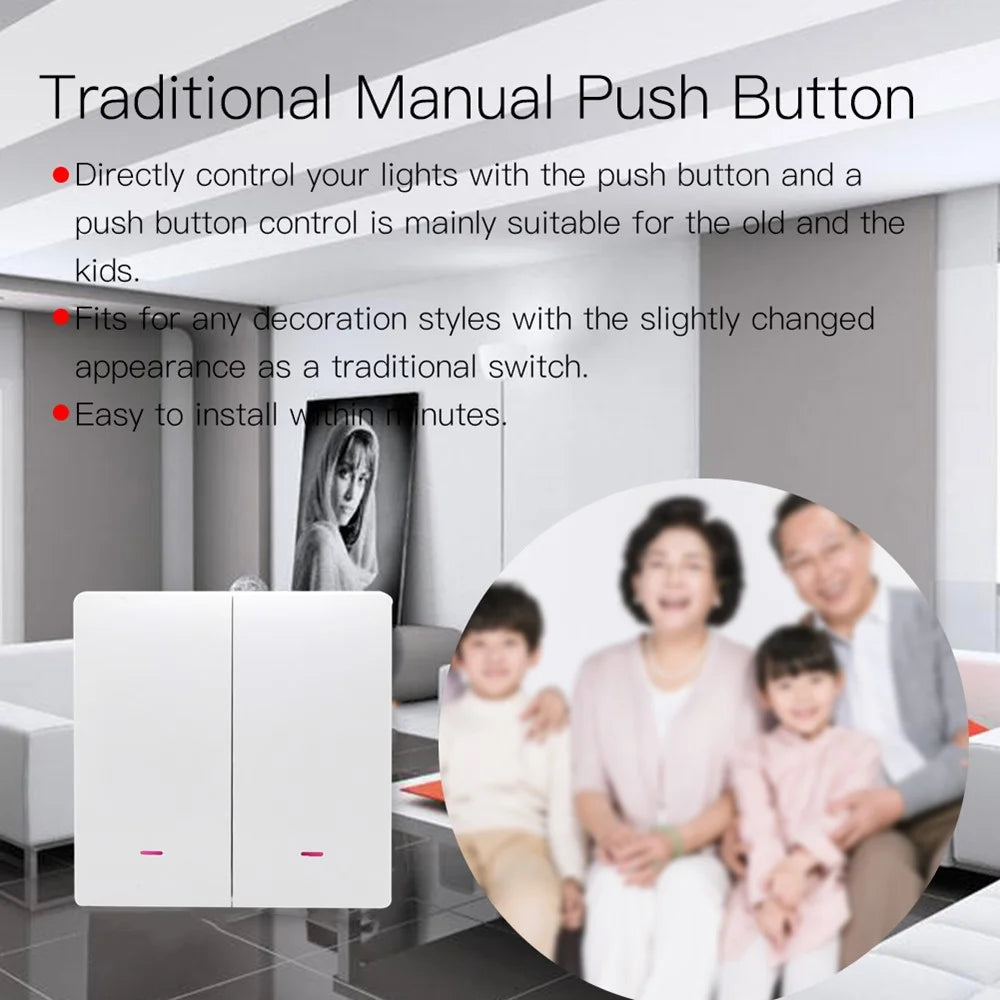 2-Gang Smart WiFi Switch Light Zero Fire Version Neutral Wire Fire Wire Required Voice Control Wall Switch Controller, EU Plug - 5