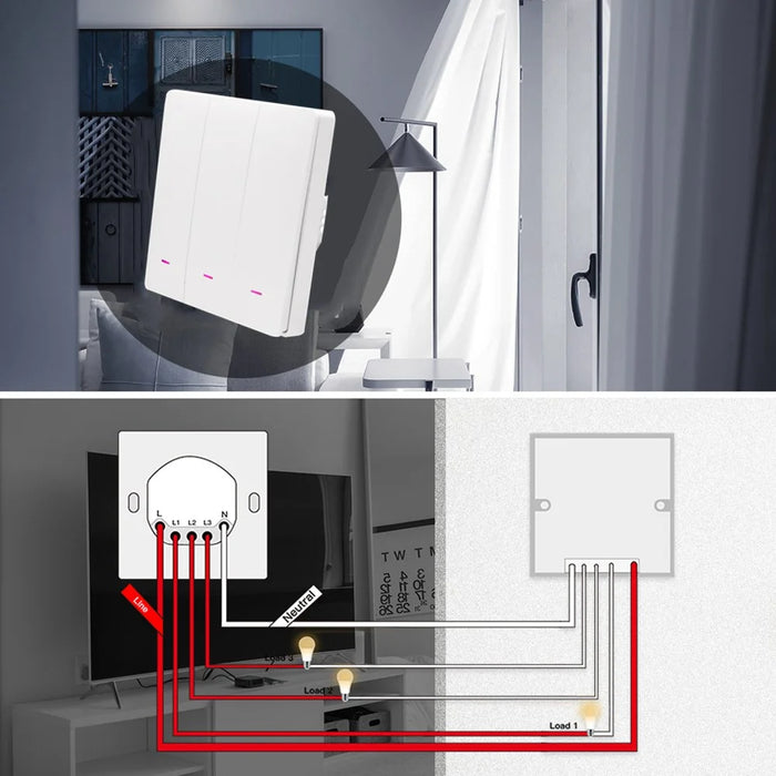 3-Gang Smart WiFi Switch TUYA APP Control European Standard Voice Control Wall Switch Controller Zero Fire Version, EU Plug - 2