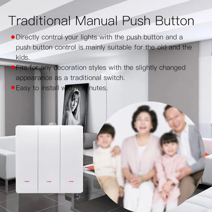 3-Gang Smart WiFi Switch TUYA APP Control European Standard Voice Control Wall Switch Controller Zero Fire Version, EU Plug - 5