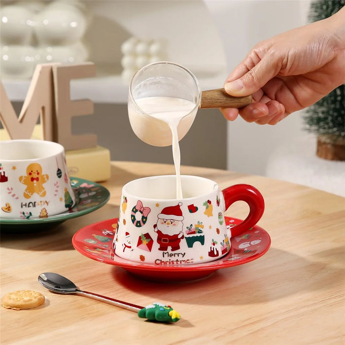 Christmas Ceramic Coffee Cup Mug Saucer Set with Spoon Xmas Gift - Red - 5