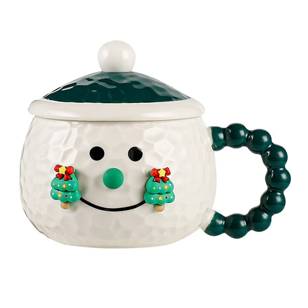 Creative Christmas Cartoon Ceramic Mug with Lid 420ml Coffee Cup for Holiday Gift - Green - 1