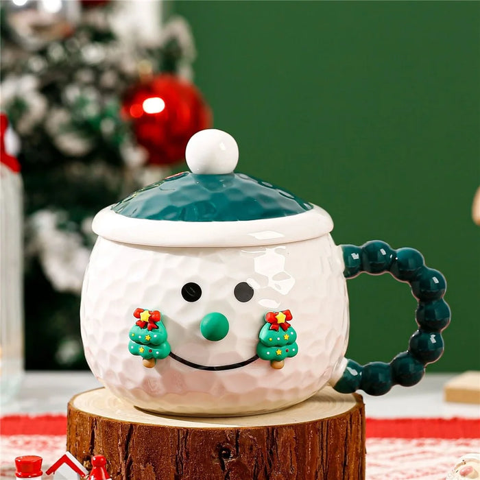 Creative Christmas Cartoon Ceramic Mug with Lid 420ml Coffee Cup for Holiday Gift - Green - 2