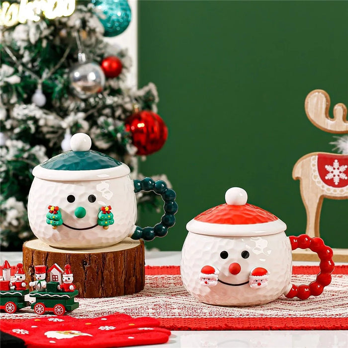 Creative Christmas Cartoon Ceramic Mug with Lid 420ml Coffee Cup for Holiday Gift - Green - 4