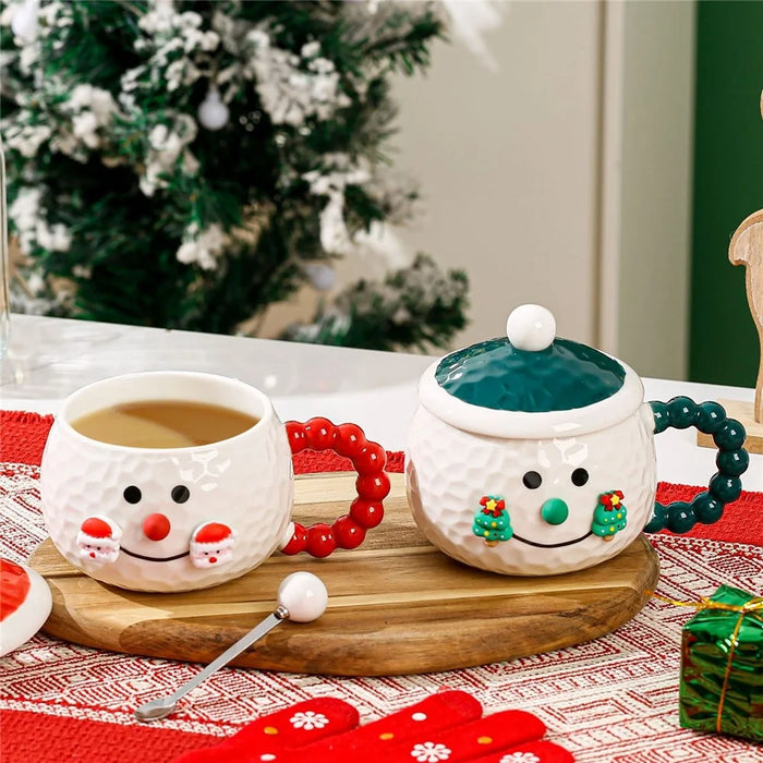 Creative Christmas Cartoon Ceramic Mug with Lid 420ml Coffee Cup for Holiday Gift - Green - 5