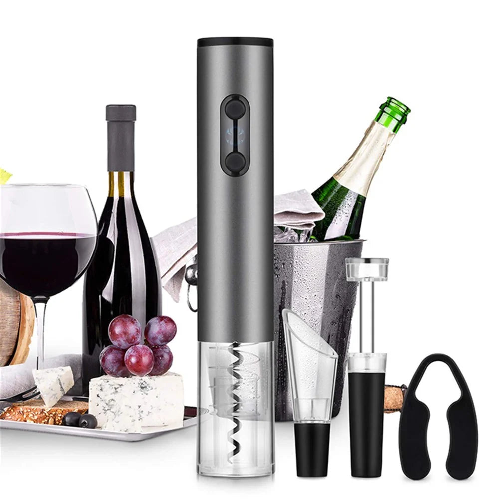 Electric Wine Bottle Opener with Foil Cutter Aerator Pourer Vacuum Stopper Set - 1