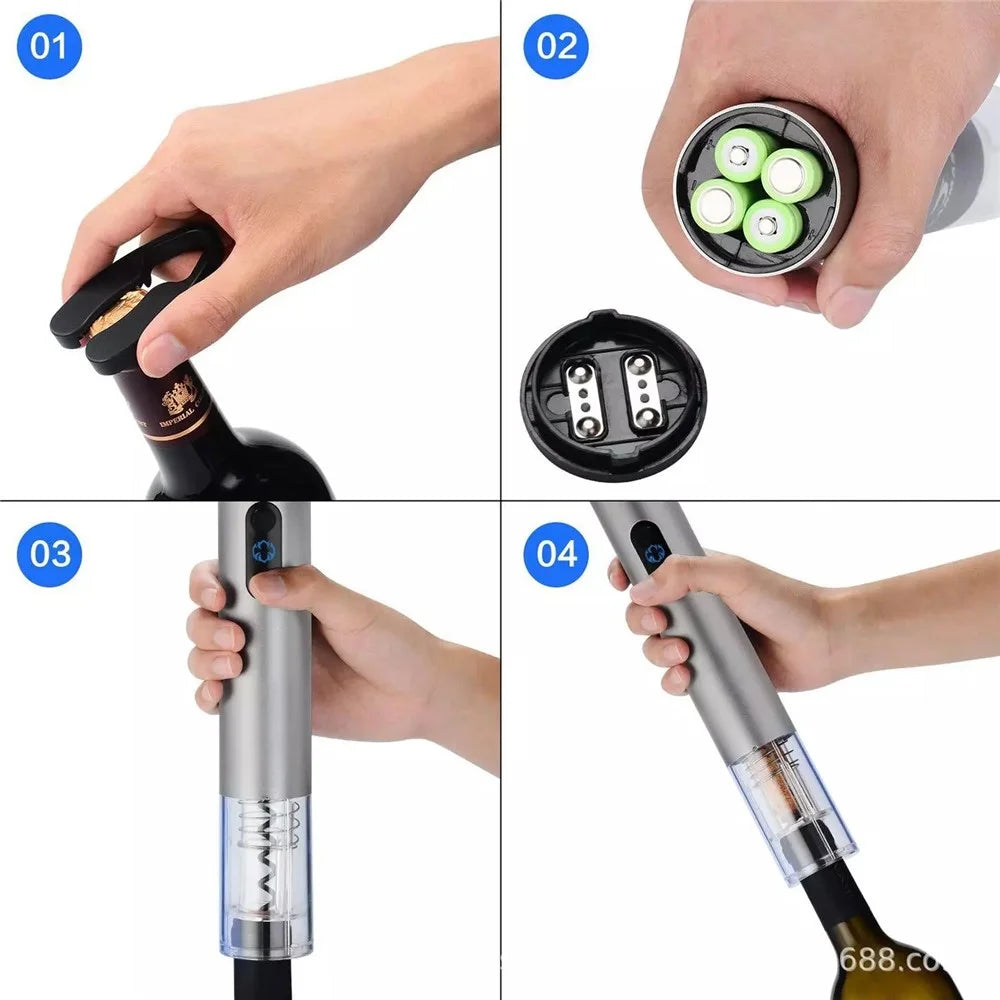 Electric Wine Bottle Opener with Foil Cutter Aerator Pourer Vacuum Stopper Set - 3