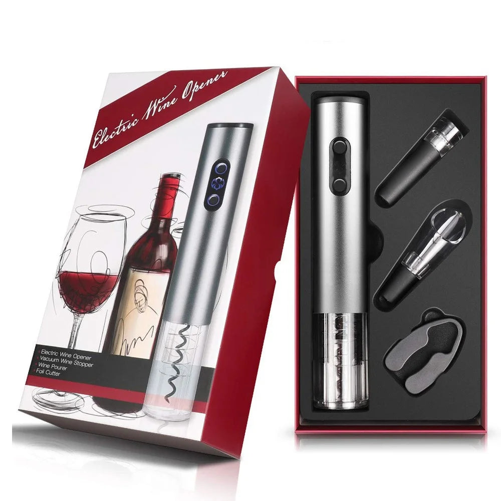 Electric Wine Bottle Opener with Foil Cutter Aerator Pourer Vacuum Stopper Set - 6