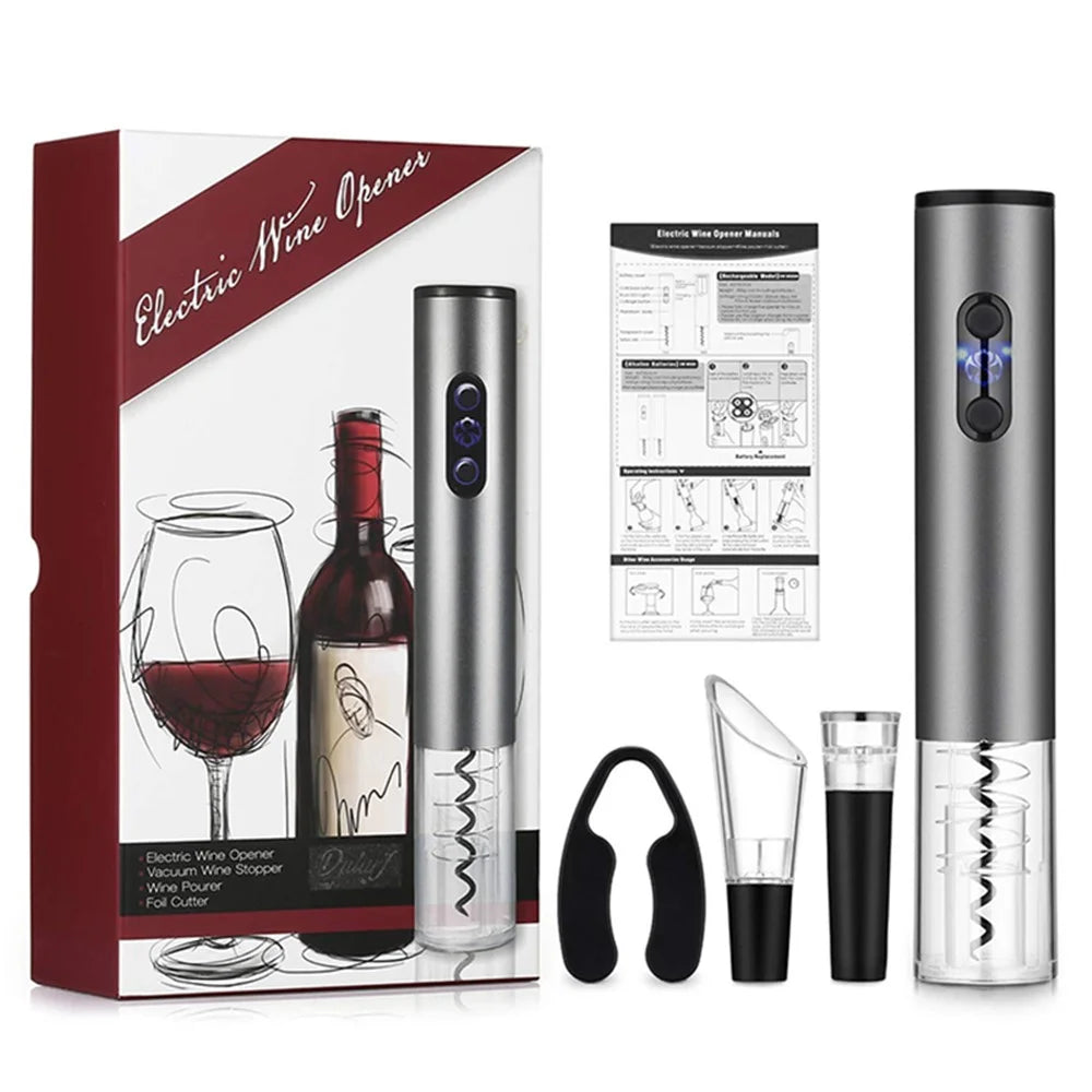 Electric Wine Bottle Opener with Foil Cutter Aerator Pourer Vacuum Stopper Set - 7