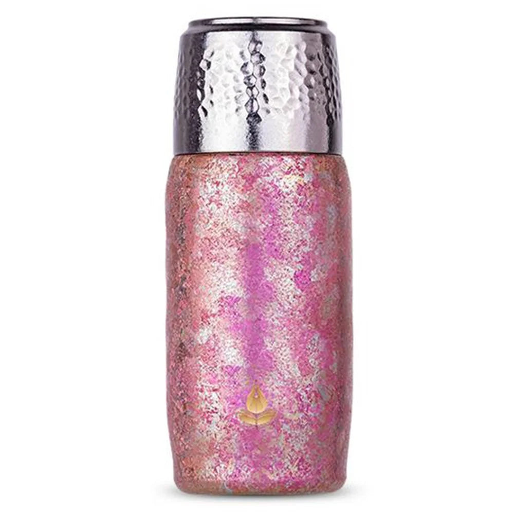 DONGHUIYUAN HA-101 350ml Pure Titanium Insulated Water Bottle for Outdoor Home Tea Cup with Temperature Display (BPA Free, No FDA) - Gold+Pink - 1