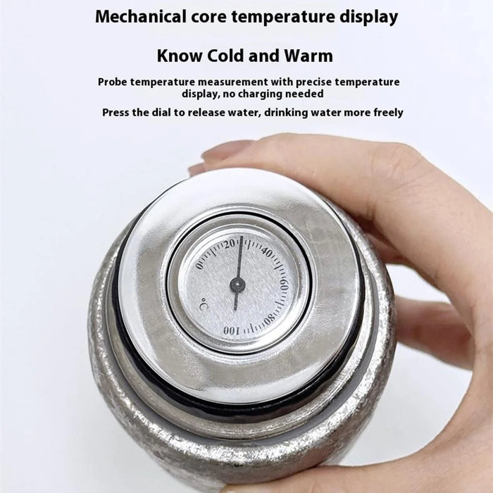 DONGHUIYUAN HA-101 350ml Pure Titanium Insulated Water Bottle for Outdoor Home Tea Cup with Temperature Display (BPA Free, No FDA) - Gold+Pink - 4