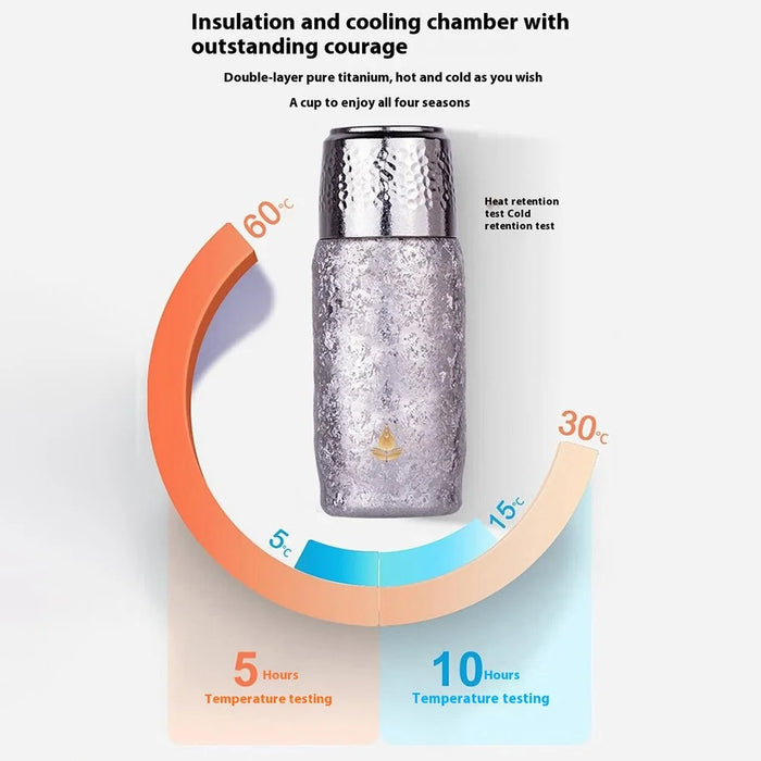DONGHUIYUAN HA-101 350ml Pure Titanium Insulated Water Bottle for Outdoor Home Tea Cup with Temperature Display (BPA Free, No FDA) - Gold+Pink - 5