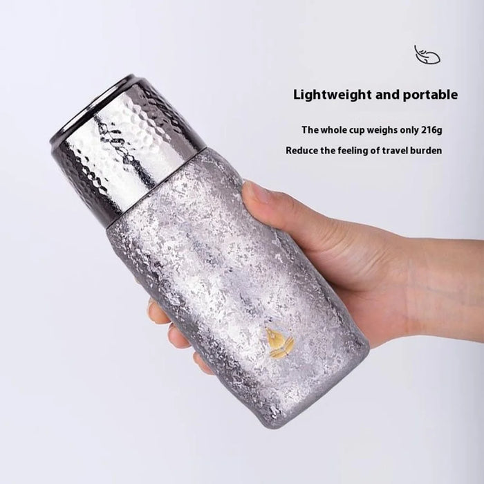 DONGHUIYUAN HA-101 350ml Pure Titanium Insulated Water Bottle for Outdoor Home Tea Cup with Temperature Display (BPA Free, No FDA) - Gold+Pink - 6