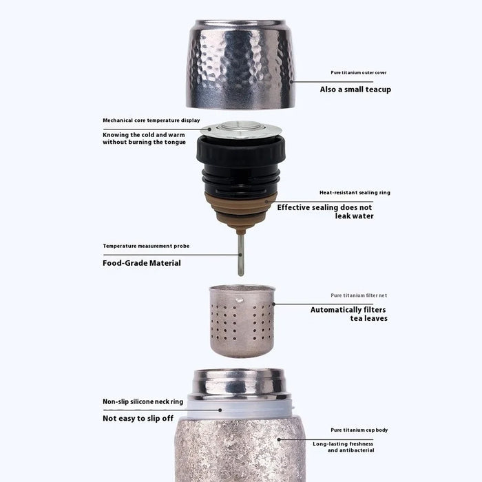 DONGHUIYUAN HA-101 350ml Pure Titanium Insulated Water Bottle for Outdoor Home Tea Cup with Temperature Display (BPA Free, No FDA) - Gold+Pink - 7