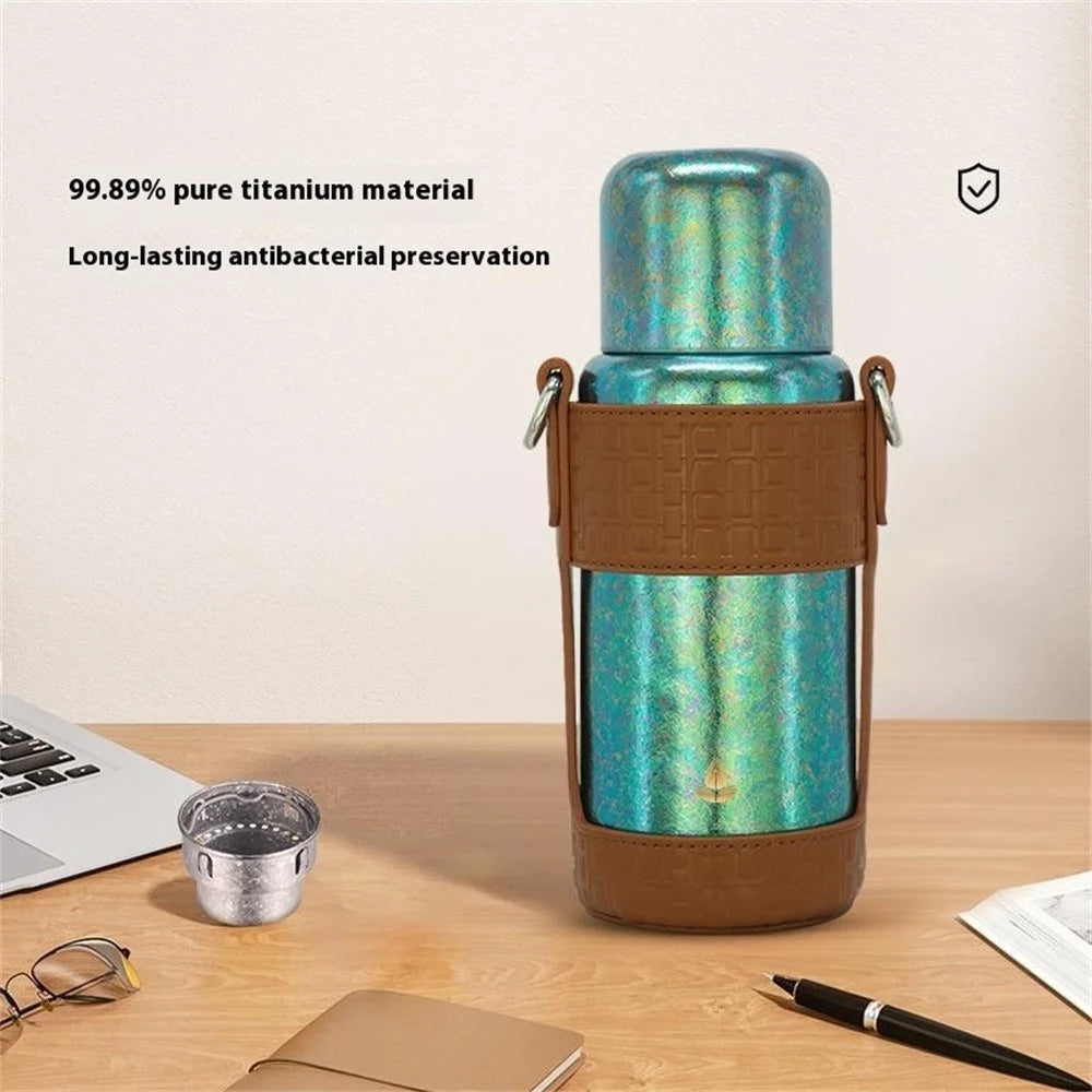 DONGHUIYUAN HA-08 550ml Pure Titanium Insulated Cup Portable Water Bottle with Cup Sleeve (BPA Free, No FDA) - Gold+Pink - 7
