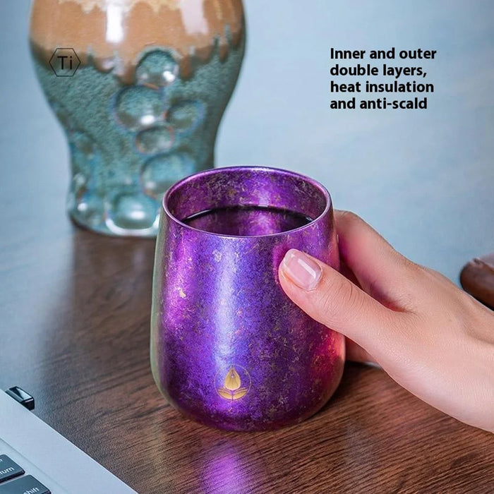 Donghui Institute HA-51 260ml Titanium Cup Home Outdoor Camping Double Layer Insulated Mug (BPA Free, No FDA) - Gold+Pink - 4