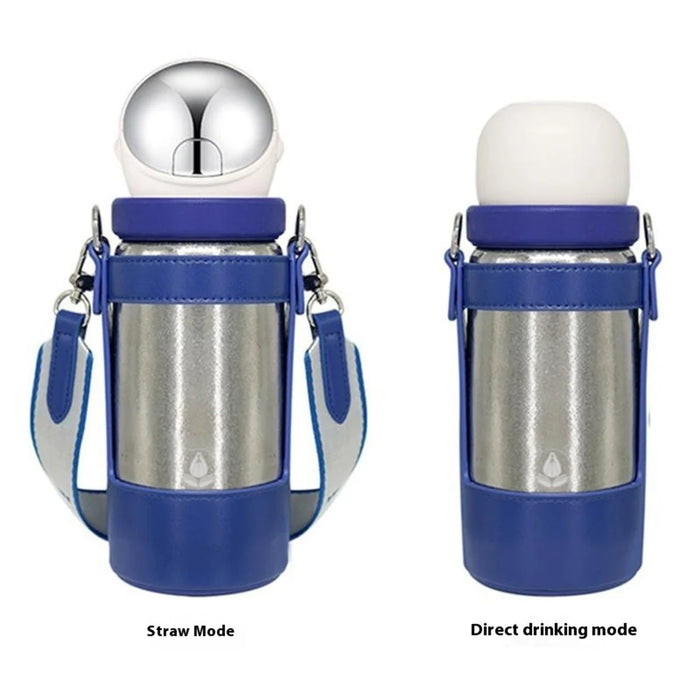DONGHUIYUAN HA-16 550ml Pure Titanium Insulated Cup 2 in 1 Straw  /  Direct Drink Portable Water Bottle (BPA Free, No FDA) - Silver+White - 2