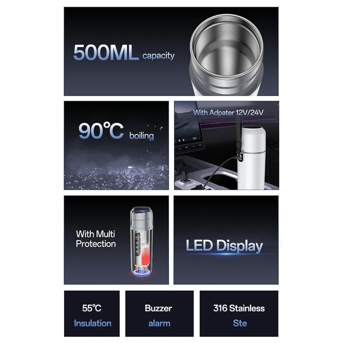 YESIDO VC20 Car Electric Heating Cup 500ml LED Touch Control Car Electric Heating Machine for Water Coffee Tea - 2