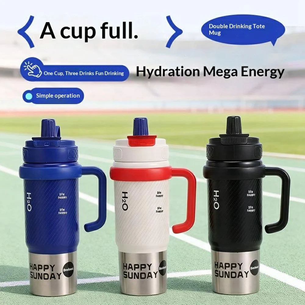 800ml Tumbler with Handle 316 Stainless Steel Inner Vacuum Insulated Mug with Tea Strainer for Car Travel (No FDA, BPA-Free) - Blue - 2