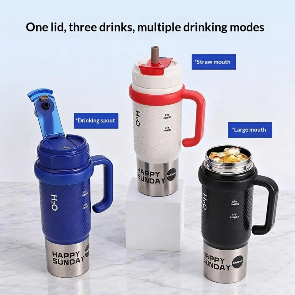800ml Tumbler with Handle 316 Stainless Steel Inner Vacuum Insulated Mug with Tea Strainer for Car Travel (No FDA, BPA-Free) - Blue - 3