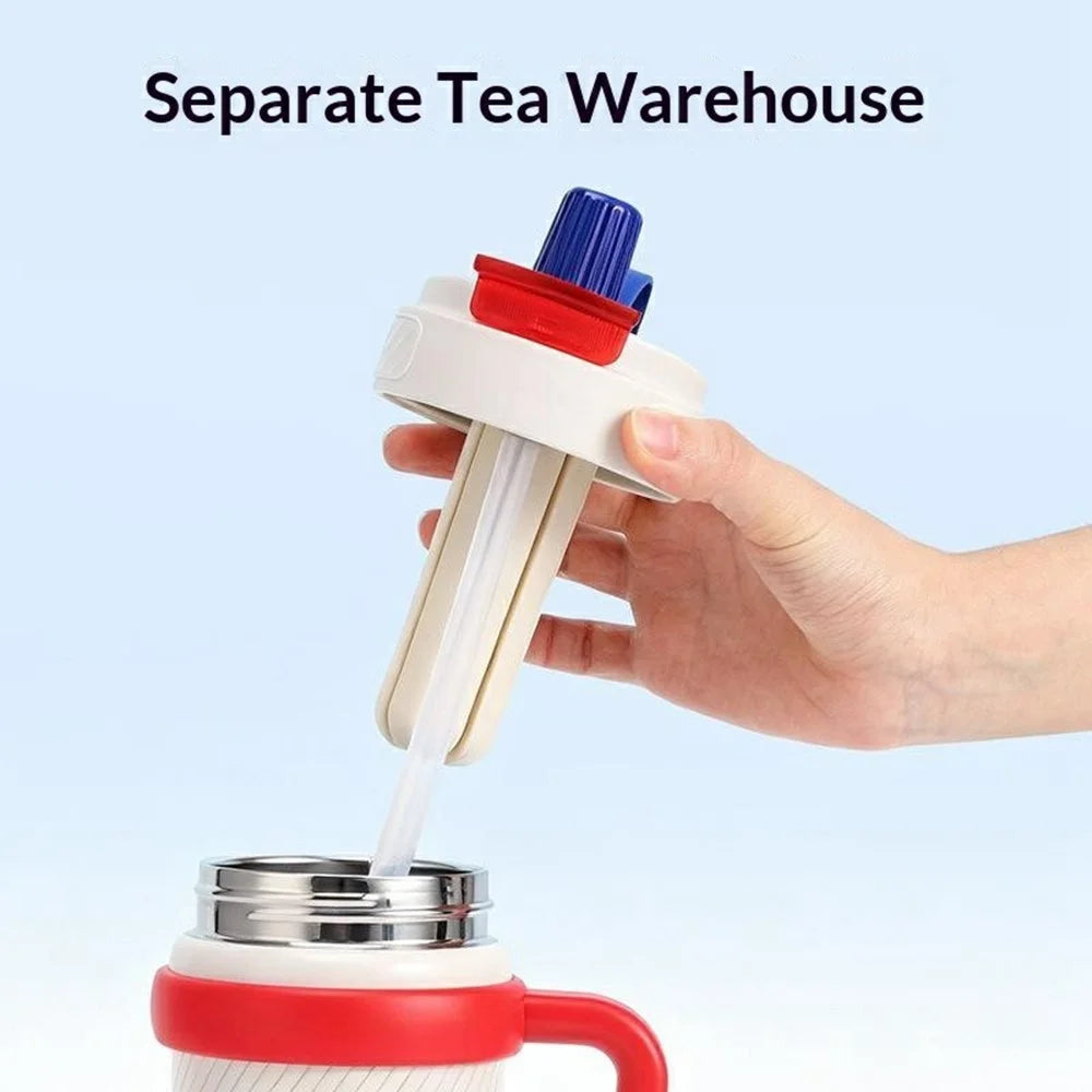 800ml Tumbler with Handle 316 Stainless Steel Inner Vacuum Insulated Mug with Tea Strainer for Car Travel (No FDA, BPA-Free) - Blue - 4