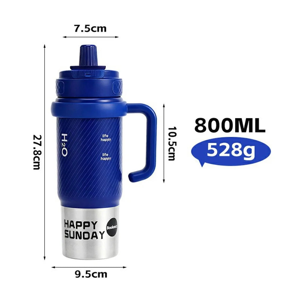 800ml Tumbler with Handle 316 Stainless Steel Inner Vacuum Insulated Mug with Tea Strainer for Car Travel (No FDA, BPA-Free) - Blue - 6