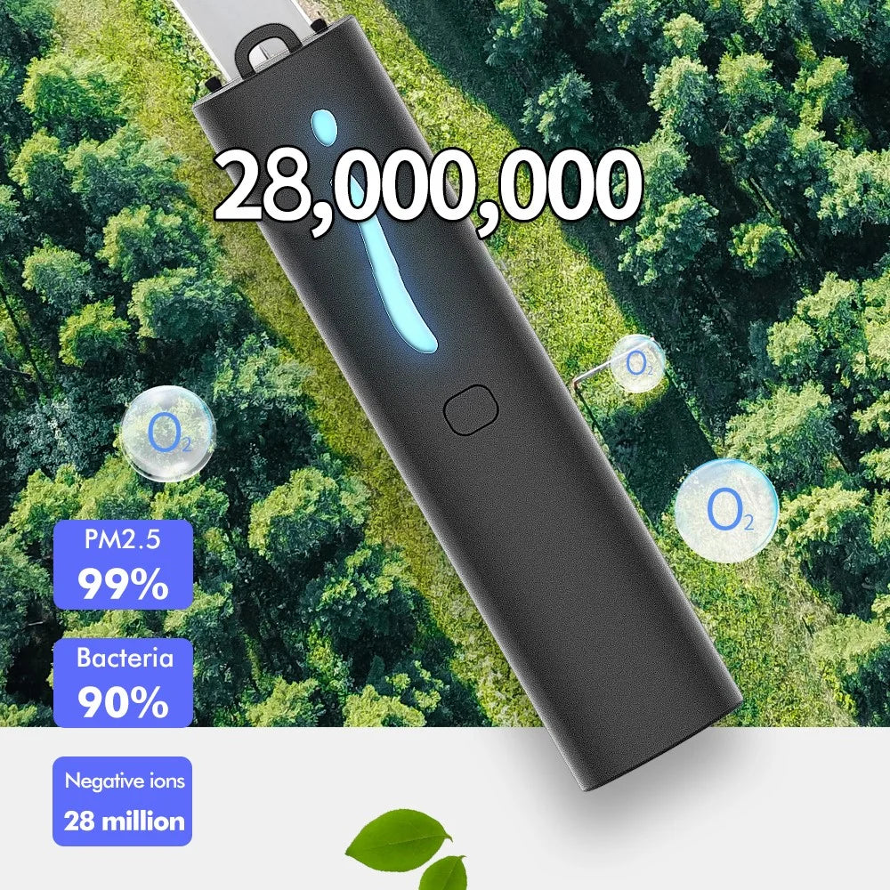 Mini Portable Air Purifier Wearable Necklace USB Air Cleaner Negative Ion Generator Personal Air Freshener for Adults - Black - 3