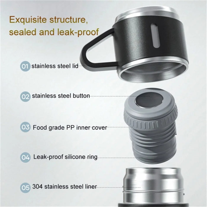 500ml 304 Stainless Steel Vacuum Insulated Water Bottle Leakproof Water Cup Mug with 3 Lid Cover (without FDA Certificate) - Blue - 2