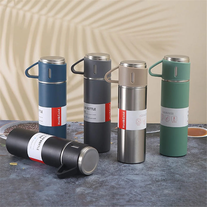 500ml 304 Stainless Steel Vacuum Insulated Water Bottle Leakproof Water Cup Mug with 3 Lid Cover (without FDA Certificate) - Blue - 7