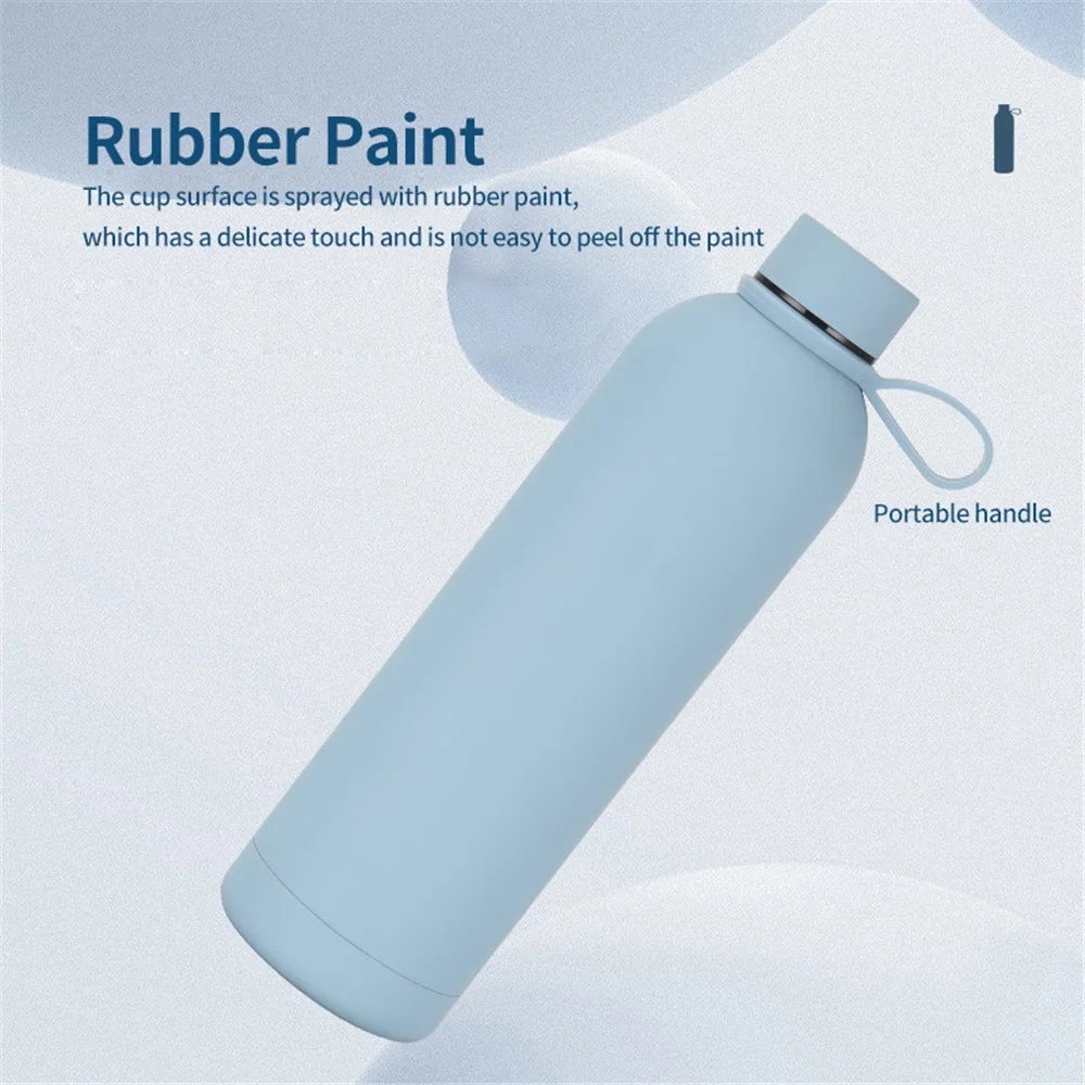 JUNSUNMAY 750ml Candy Color Rubber Paint 304 Stainless Steel Vacuum Water Bottle (BPA Free, No FDA Certificate) - Light Blue - 4